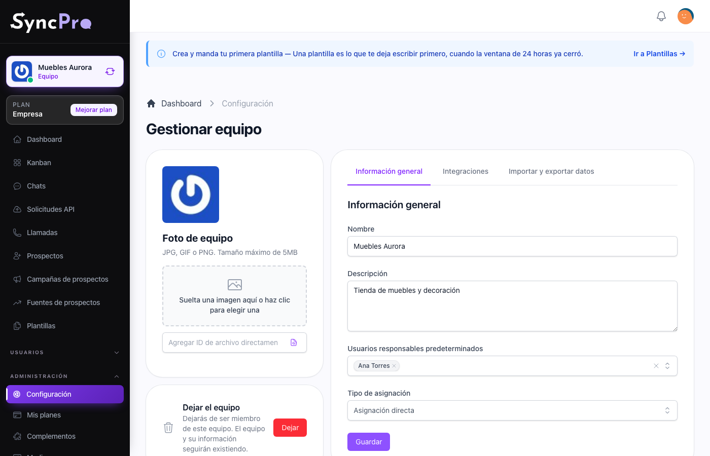 The team details with the default responsible users